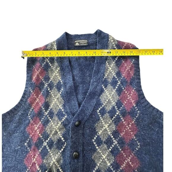 VTG Button Up Grandpa Core Shetland Wool Ireland Argyle Sweater Vest Men Large - Picture 10 of 10